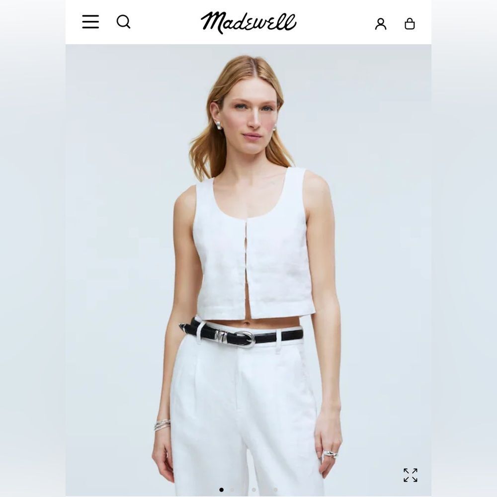 Madewell Scoopneck Crop Tank in 100% Linen Eyelet White 4 Sleeveless Boho NP015 - Picture 5 of 14